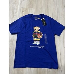 Polo Ralph Lauren Youth Blue Polo  Bear Logo T-Shirt  Large 14-16 Short Sleeve